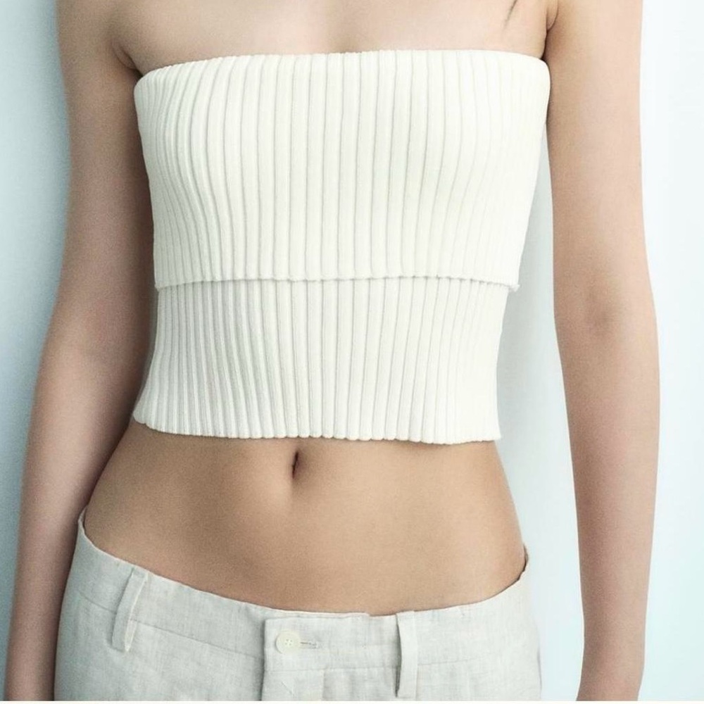 Brand New Zara Elegant Cream Ribbed Tube Top
